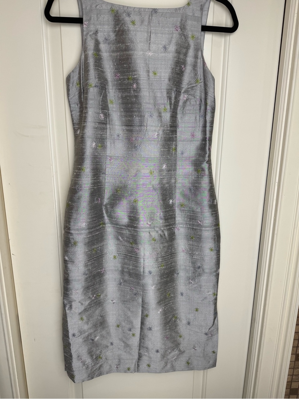 Vintage Nicole Miller Collection Silk Embroidered Silver Dress 4. Y2K - Picture 5 of 10